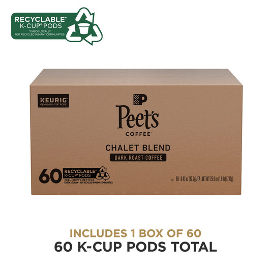 Peet's Coffee, Dark Roast K-Cup Pods for Keurig Brewers - Chalet Blend 60 Count (1 Box of 60 K-Cup Pods)