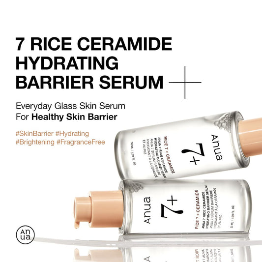 Anua Rice Ceramide 7 Hydrating Barrier Serum, Brightening, Hydrating Serum For Face, Rice, Hyaluronic Acid, Niacinamide, Fragrance-Free, Non Comodogenic, Glass Skin, Korean Skin Care, 50Ml/1.69Fl.Oz