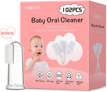 102Pcs Baby Tongue Cleaner,Baby Oral Cleaner Newborn Baby Toothbrush,Disposable Infant Toothbrush Clean Baby Mouth,Gauze Gum Cleaner Stick Dental Care For 0-36 Month Baby+1 Finger Toothbrush With Case