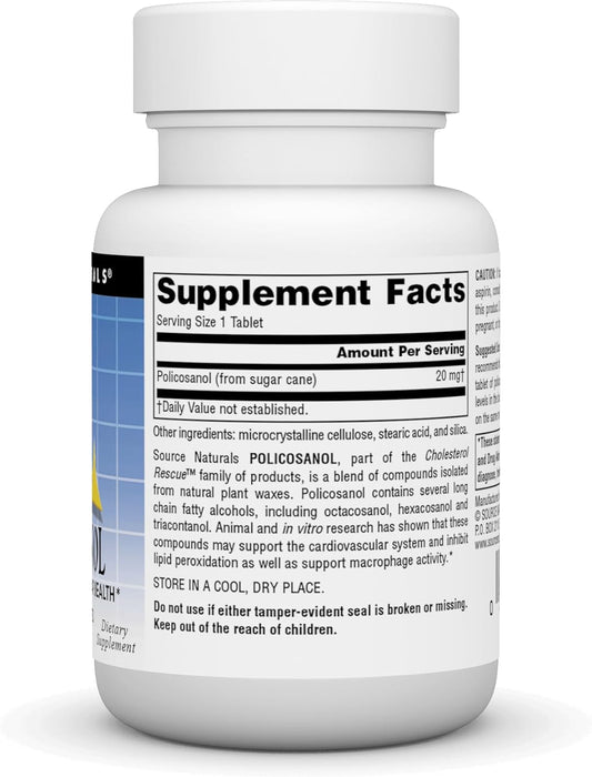 Source Naturals Policosanol, Supports Cardiovascular Health* 20 Mg Tablet, 30 Count