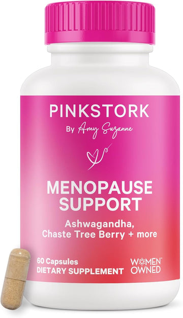 Pink Stork Menopause Supplements For Women - 9 Clinically-Studied Herbs For Perimenopause, Hot Flashes, And Hormone Balance - Ashwagandha, Vitex, Maca Root, Black Cohosh - 60 Capsules