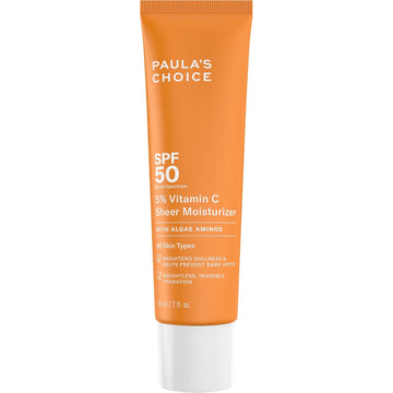 Paula’S Choice 5% Vitamin C Sheer Moisturizer Spf 50, Lightweight Invisible Broad-Spectrum Sunscreen, Brightens Dullness, Prevents Dark Spots, For All Skin Types Including Blemish-Prone, 2 Fl Oz