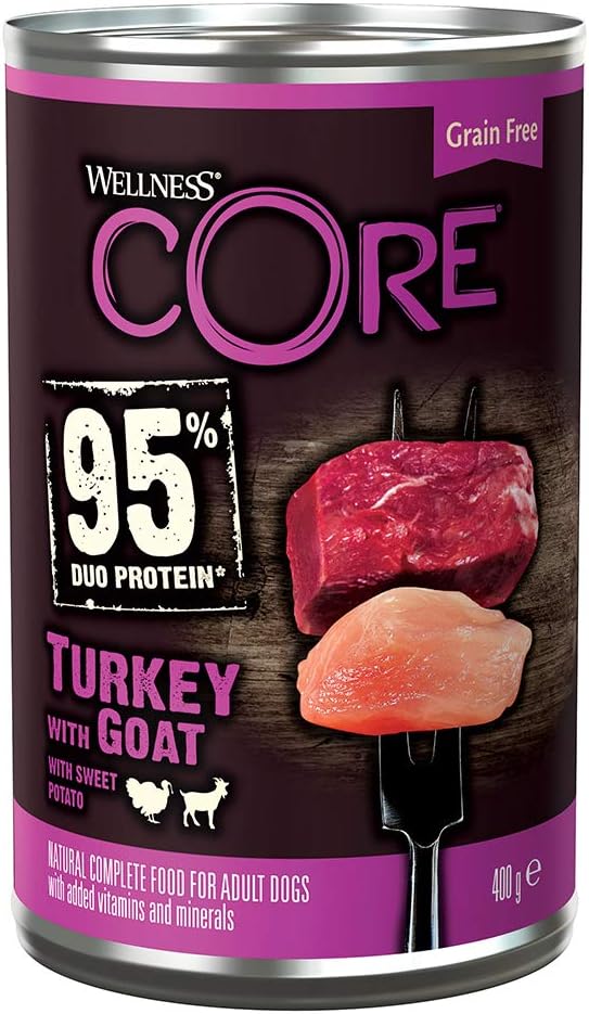 Wellness CORE 95 percentage Turkey and Goat, Wet Dog Food, Grain Free Wet Dog Food, High Meat Content, Turkey and Goat, 6 x 400 g?10858