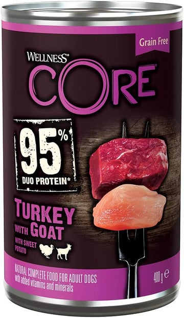 Wellness CORE 95 percentage Turkey and Goat, Wet Dog Food, Grain Free Wet Dog Food, High Meat Content, Turkey and Goat, 6 x 400 g?10858