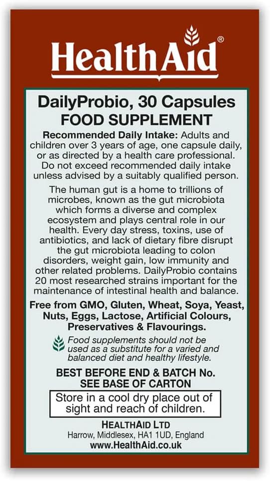 HealthAid DailyProbio Vegi Capsules, 30 -Count : Amazon.co.uk: Health & Personal Care