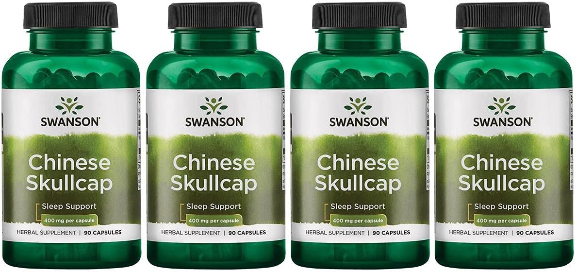 Swanson Chinese Skullcap - Herbal Supplement Promoting Relaxation '&' Sleep Support - Flavonoid Formula To Help Soothe Nerves - (90 Capsules, 400Mg Each) 4 Pack