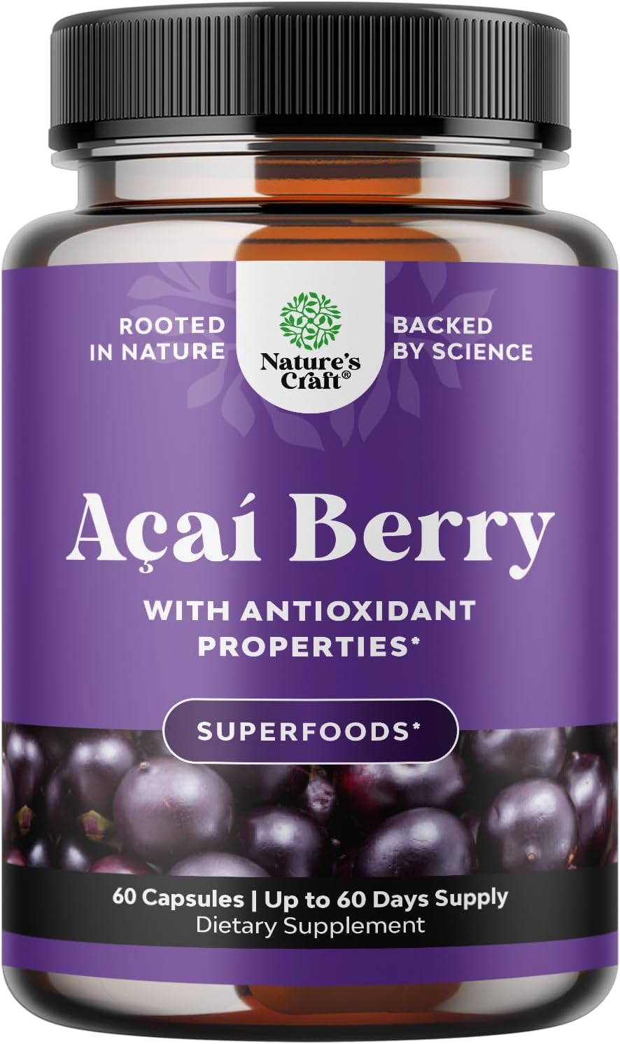 Acai Berry Antioxidant Support Weight Loss Supplement for Women and Men - Vitamins Minerals Antioxidant Formula Supports Immune System and Boost Energy Cognitive Health - 60 Servings