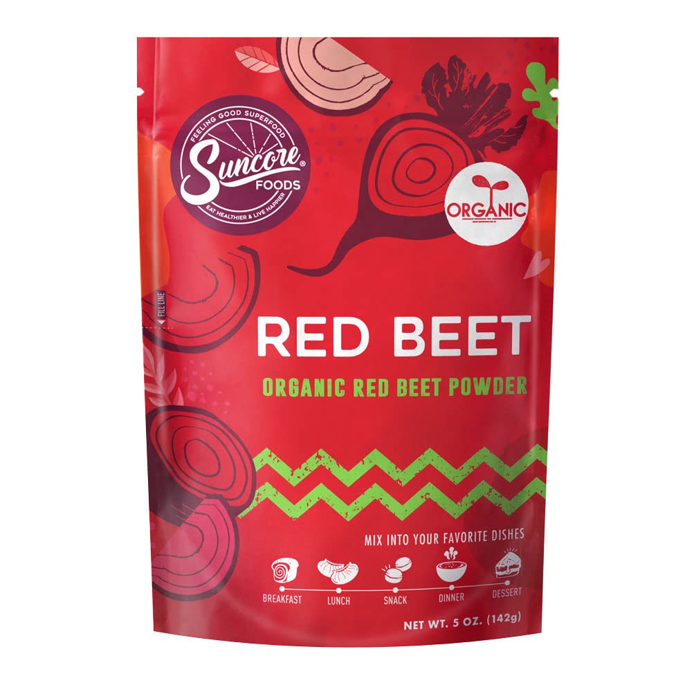 Suncore Foods Organic Red Beet Powder, Red Food Coloring Powder, Gluten-Free, Non-GMO, Organic 5oz (1 Pack)