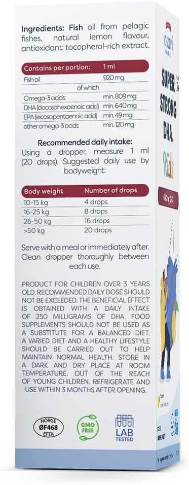 Osavi Super Strong DHA Kids, 640 mg DHA – 50 ml Oil | Lemon Flavor | DHA from Sustainable Wild Fish | Supports Brain & Vision Health | Highly Absorbable Triglyceride Form : Amazon.co.uk: Health & Personal Care