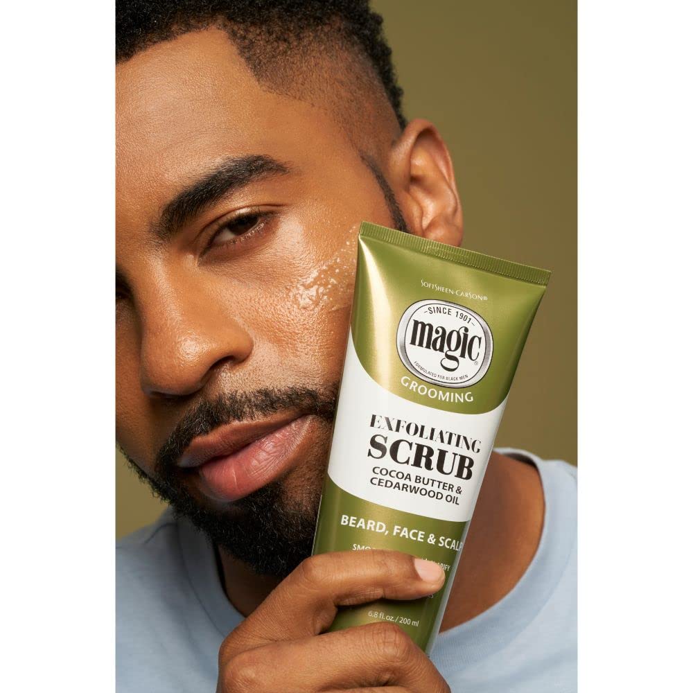 SoftSheen-Carson Magic Men's Grooming Facial Exfoliating Scrub, Softens, Smooths and Clarify, With Cocoa Butter and Cedarwood Oil for Beard, Skin and Scalp, 6.7 fluid ounces : Everything Else