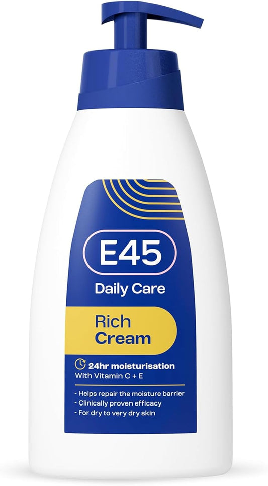 E45 Rich 24 Hour Fast Absorption Deep Nourishing Moisturisation Cream with Evening Primrose Oil 400ml (pack may vary) : Amazon.co.uk: Beauty
