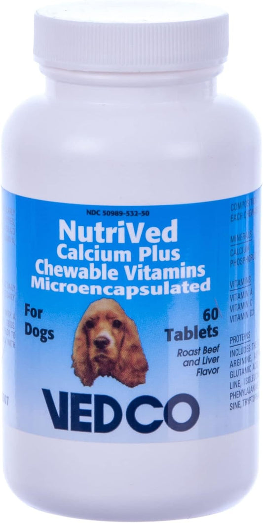NutriVed Calcium Plus Chewable Vitamins For Dogs - 60 Tablets : Pet Multivitamins : Pet Supplies
