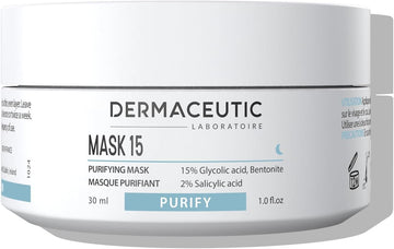 Dermaceutic Mask 15 - Oil And Sebum Control Face Mask - Glycolic Acid, Salicylic Acid And Bentonite Clay Mask - Deep Skin Pore Cleansing - 30Ml