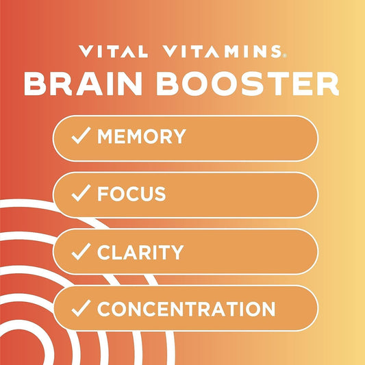 Vital Vitamins Brain Supplements For Memory & Focus - Nootropics Brain Support For Clarity, & Energy - With Ginkgo Biloba, Rhodiola Extract - 30 Capsules