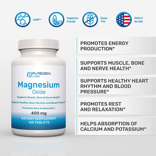 Magnesium 400mg [High Potency] Supplement ? Magnesium Oxide for Immune Support, Muscle Recovery, Leg Cramps, Relaxation - 120 Tablets