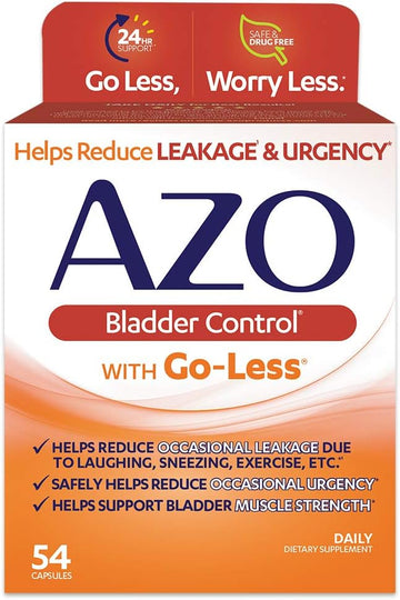 Azo Bladder Control With Go-Less Daily Supplement | Helps Reduce Occasional Urgency& Leakage Due To Laughing, Sneezing And Exercise | 54 Count Capsules