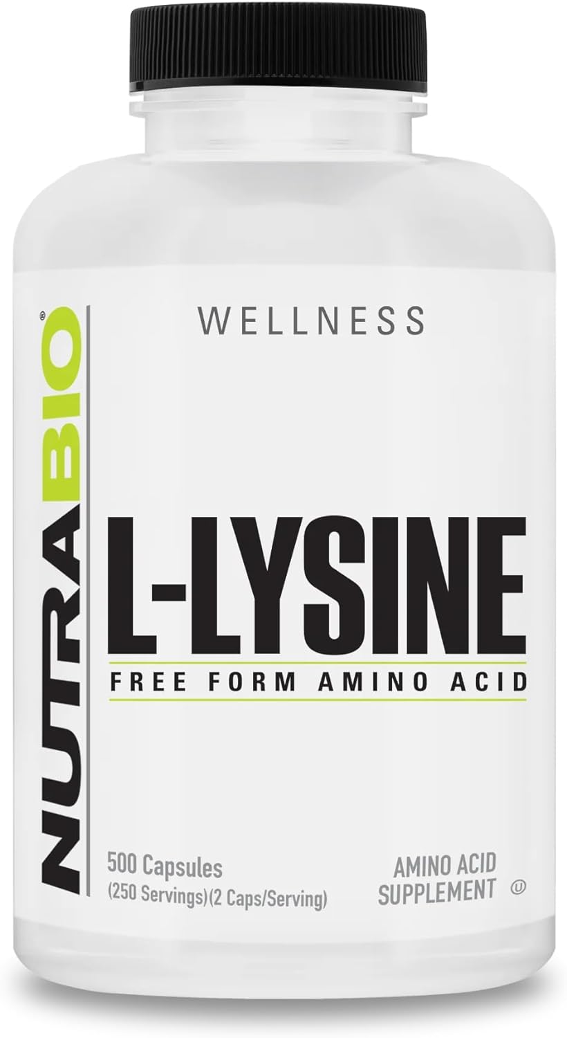 NutraBio L-Lysine (500mg) - Pure Grade Amino Acid - 500 Vegetable Capsules - Essential Amino Acid - Non-GMO - Gluten Free - Vegan