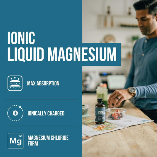 Liquid Magnesium | 8 oz - Ionic Magnesium Chloride, Highest & Fastest Absorption - Calm Mood, Sleep, Muscle Cramps & Spasms, Natural Laxative ? Vegan, USA Made, Glass Bottle (96 Servings)