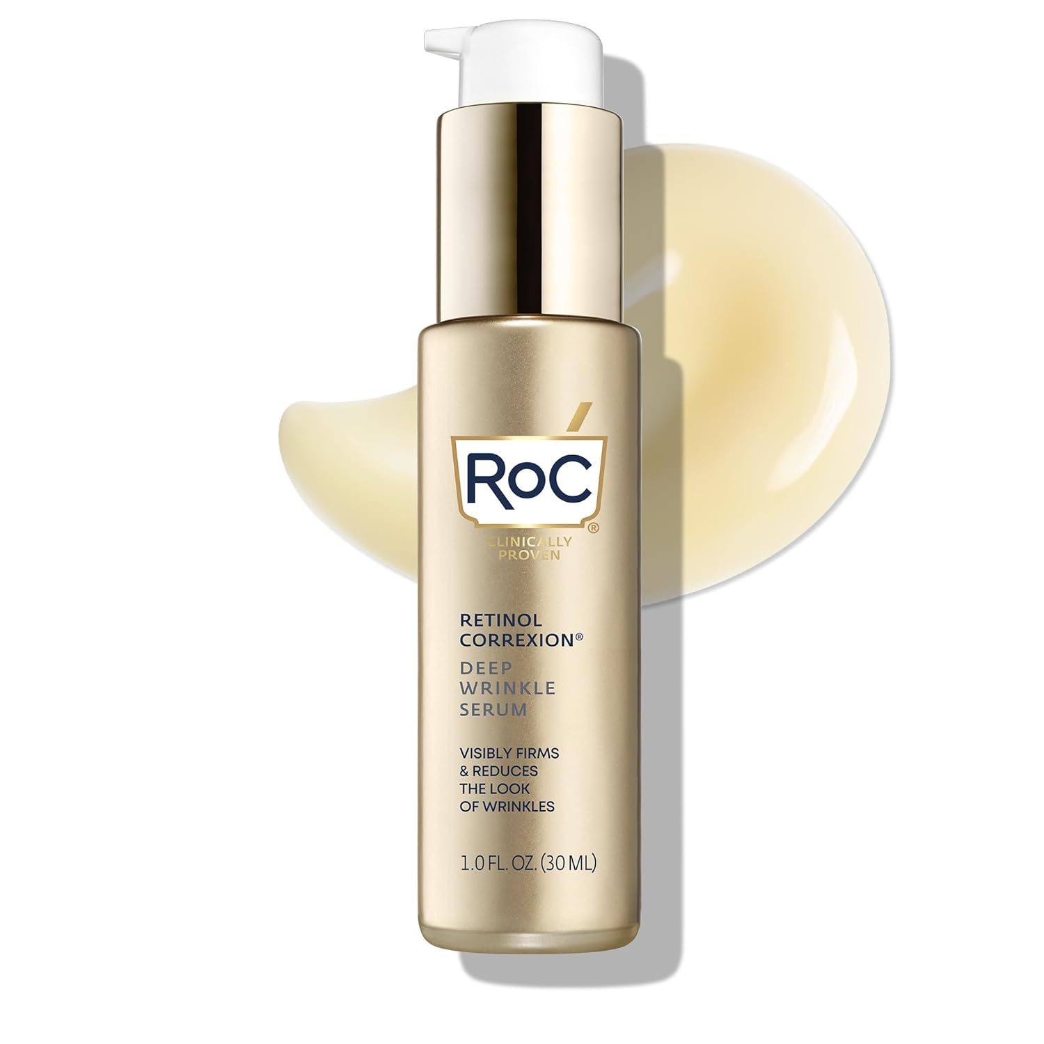 Roc Retinol Correxion Deep Wrinkle Retinol Face Serum With Ascorbic Acid, Daily Anti-Aging Skin Care Treatment For Fine Lines, Dark Spots, Acne Scars, 1 Ounce (Packaging May Vary)