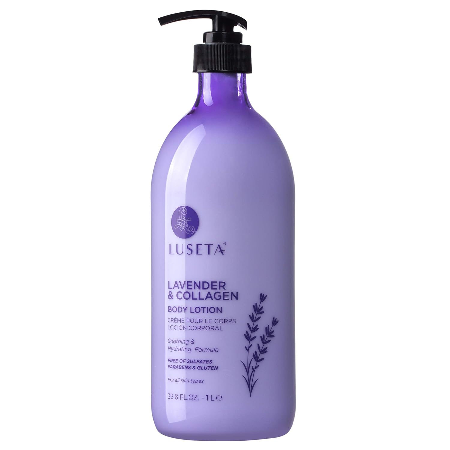 Luseta Lavender Scented Body Lotion With Collagen For Women 33.8Oz, Moisturizing Body Lotion With Collagen, Sulfate & Paraben Free