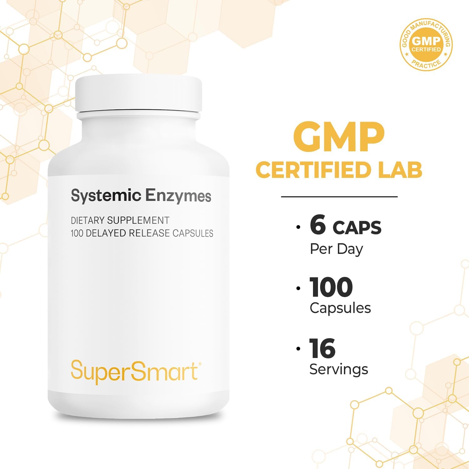 Supersmart Systemic Enzymes (High Potency) - With Bromelain, Protease, Lipase, Trypsin, Chymotrypsin, Peptidase, Pancreatin - Proteolytic Enzymes Complex | Non-Gmo & Gluten Free - 100 Dr Capsules : Health & Household