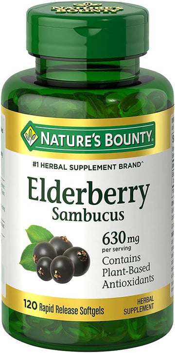 Nature'S Bounty Sambucus Elderberry Herbal Supplement, For Immune Support Rapid Release Softgels, 630 Mg Per Serving, 120 Count