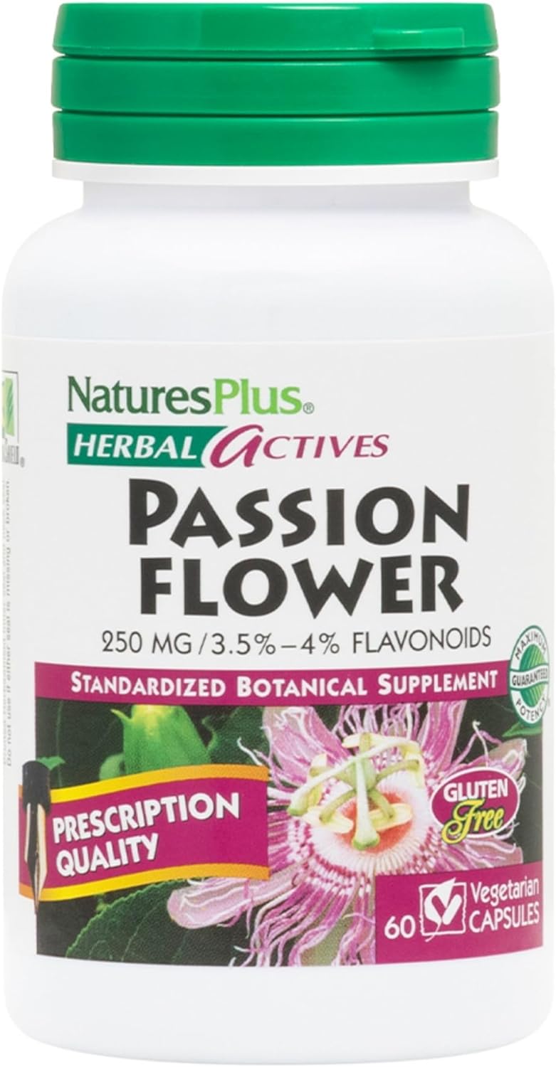 NaturesPlus Herbal Actives Passion Flower - 250 mg, 60 Vegan Capsules - Promotes Natural Calm - Vegetarian, Gluten-Free - 60 Servings