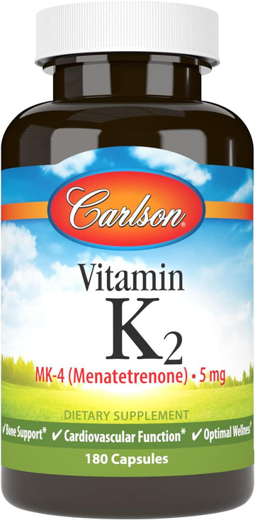 Carlson - Vitamin K2 Mk-4 (Menatetrenone), 5 Mg, Vitamin K Supplement, Bone Support, K2 Vitamin, Soy-Free, Vitamin K-2, 180 Capsules