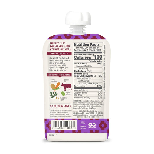 Serenity Kids 7+ Months World Explorers Baby Food Pouches Puree Made With Ethically Sourced Meats & Organic Veggies | 3.5 Ounce Bpa-Free Pouch | Beef Chimichurri | 6 Count