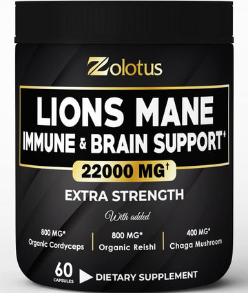 Lions Mane Mushroom Complex Capsules, Equivalent To 22000Mg, With Cordeyceps, Elderberry, Ginkgo Biloba, Bacopa, Focus, Memory And Brain Support Supplement, Immune Support, Energy Pills - 60 Capsules