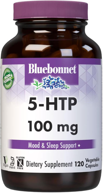 Bluebonnet Nutrition 5-Htp(Hydroxytrypophan) 100Mg, For Neurotransmitter Support*, Supports Positive Mood*, Soy-Free, Gluten-Free, Non-Gmo, Kosher Certified, Vegan, White,120 Vegetable Capsule