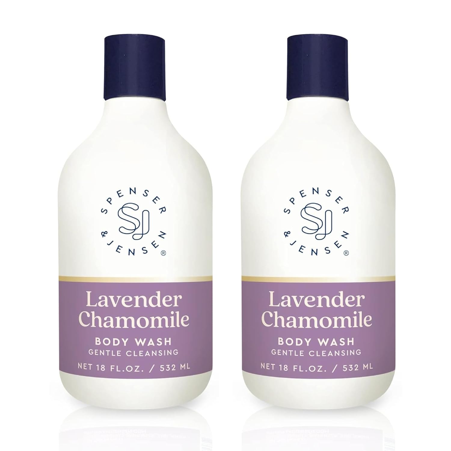 Spenser & Jensen Daily Moisturizing Body Wash with Soothing Lavender & Chamomile - Gentle & Cleansing Body Soap - Sulfate& Paraben Free - 18 Oz (Pack of 2)