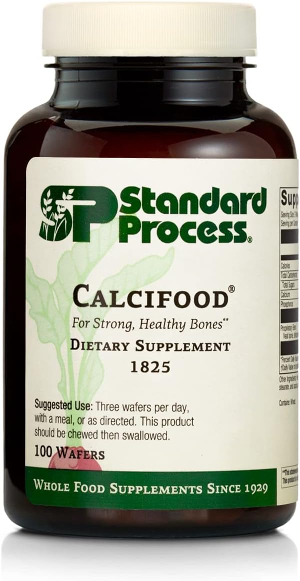 Standard Process Calcifood - Supports Calcium Absorption - Build Bone Strength With Calcium, Phosphorus, Defatted Wheat Germ, Organic Carrot, Date Fruit, Honey, And More - 100 Wafers