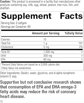 Standard Process Tuna Omega-3 Oil Epa And Dha - Whole Food Support, Brain Health And Brain Support, Eye Health, Skin Health And Hair Health With Tuna Oil - Gluten Free - 120 Softgels