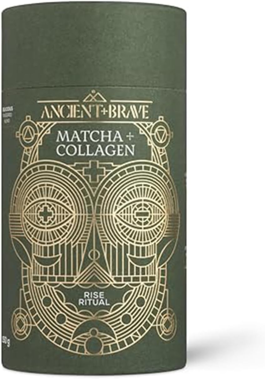 Ancient + Brave Matcha + Collagen 150G Tub - Lion'S Mane Mushroom Powder For Mental Clarity - Hydrolysed Collagen Peptides - For Skin, Hair & Nails - Organic Matcha Tea, Mct Oil, Moringa & Cinnamon