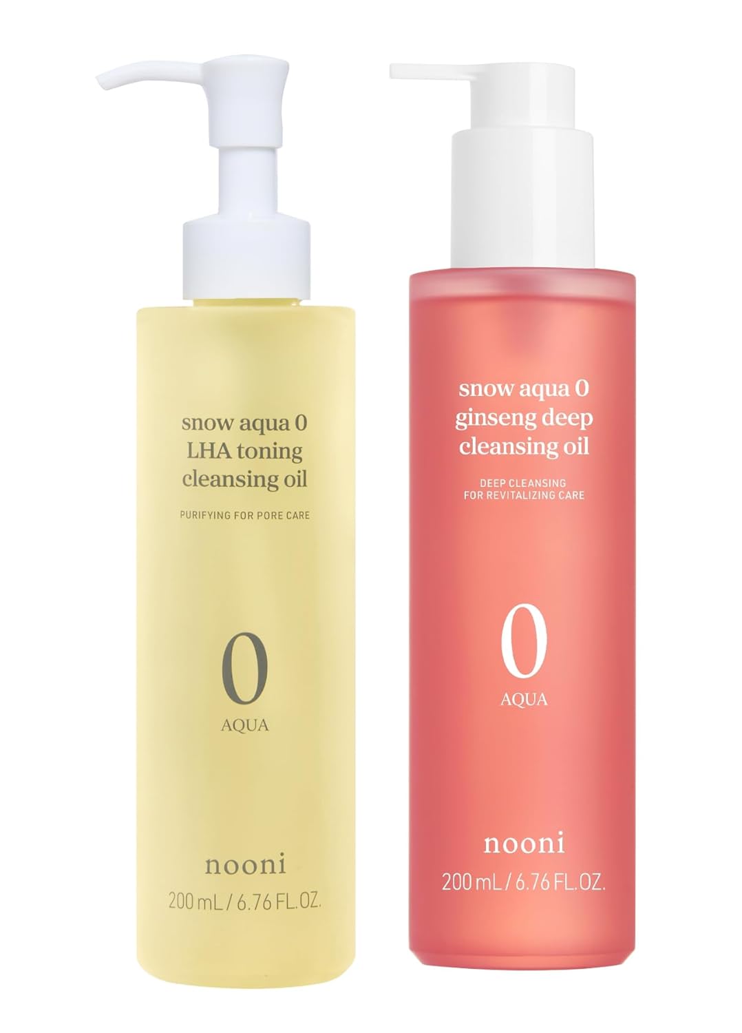 Nooni Korean Cleansing Oil - Snow Aqua 0 Lha Toning Pore Care Korean Facial Oil Cleanser, 6.76 Fl.Oz + Korean Cleansing Oil - Snow Aqua 0 Ginseng Deep Cleansing Oil, 6.76 Fl.Oz (200 Ml) Bundle