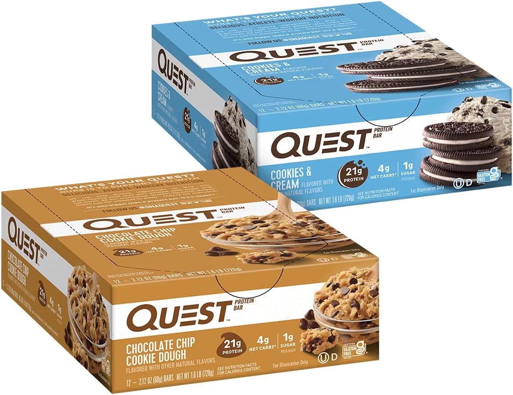 Quest Nutrition Favorites Bundle, Chocolate Chip Cookie Dough & Cookies And Cream Protein Bars