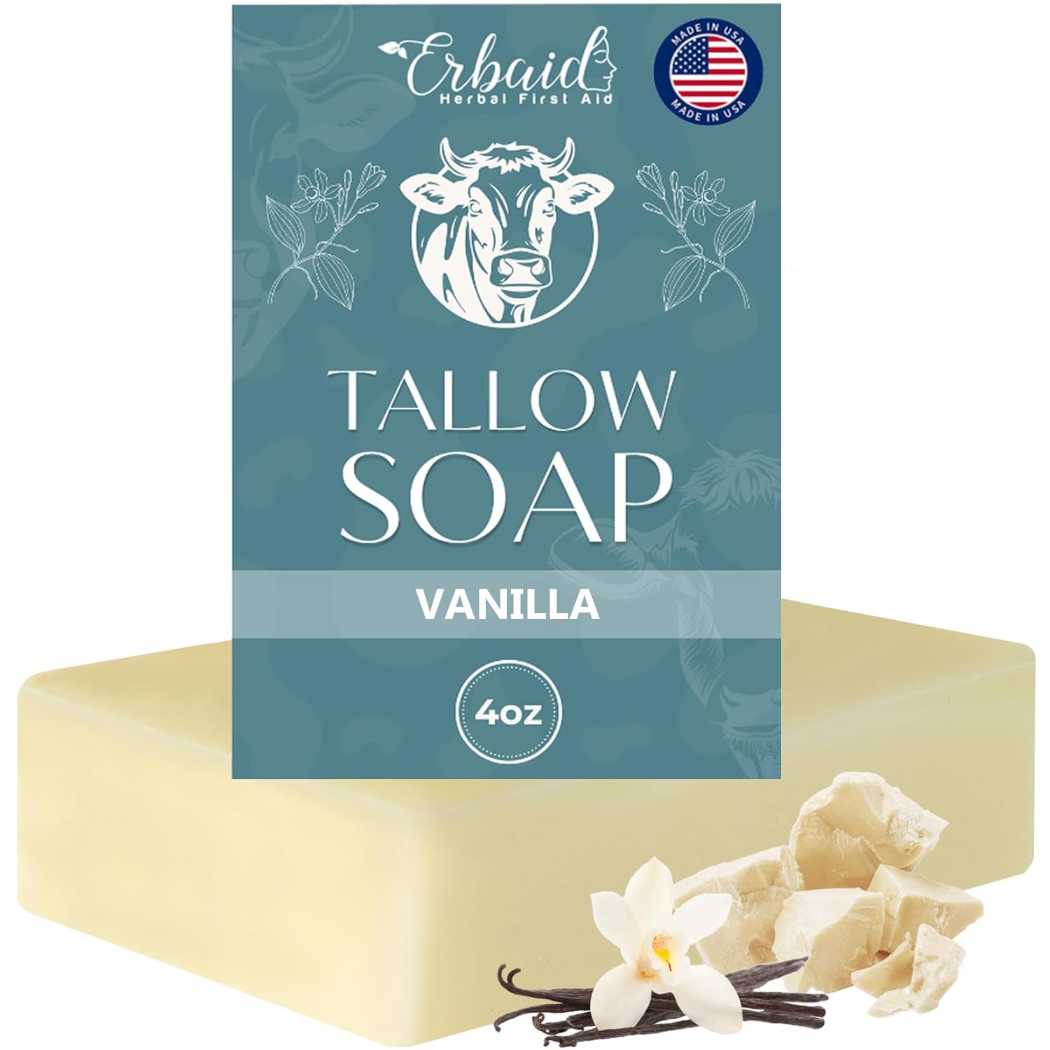 Beef Tallow Soap Bar – All Natural Grass Fed Tallow Soap Vanilla – Moisturizing Face & Body Wash Great For Eczema, Dry, Itchy, Sensitive Skin – Handcrafted Bath Soap For Adults, Kids, Made In Usa