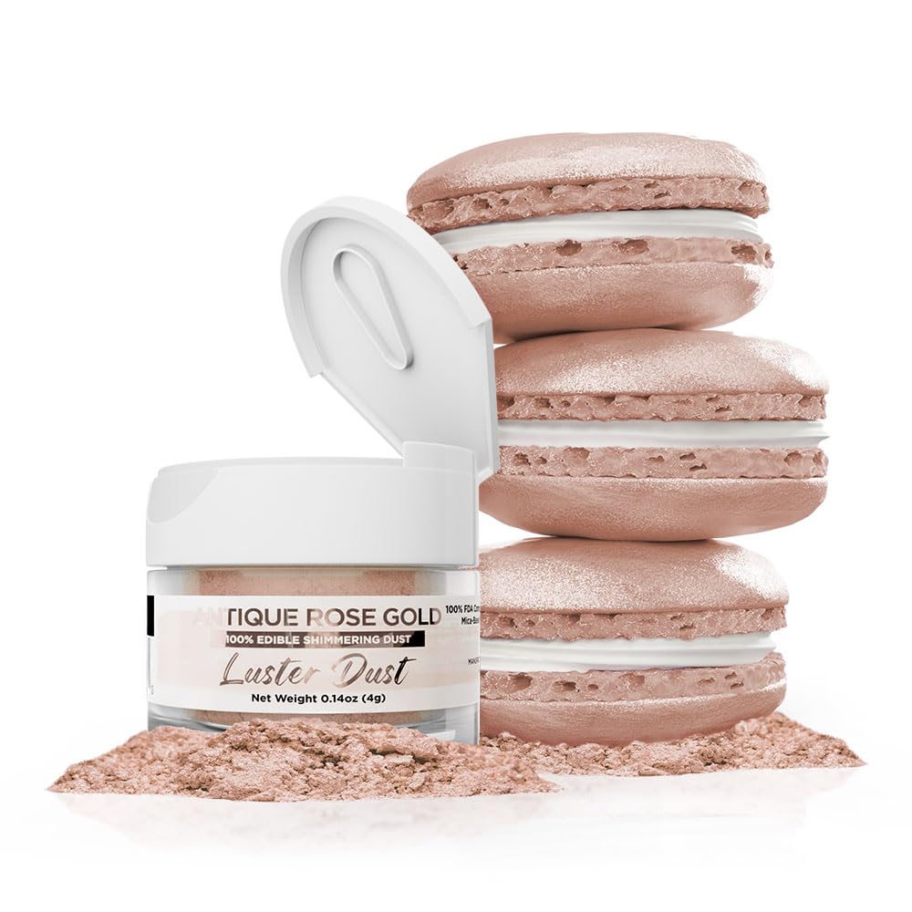 Luster Dust - Antique Rose Gold (4G 1X Jar) | Edible Vegan Dust & Paint For Cake Decorating, Ice Cream And Desserts By Bakell