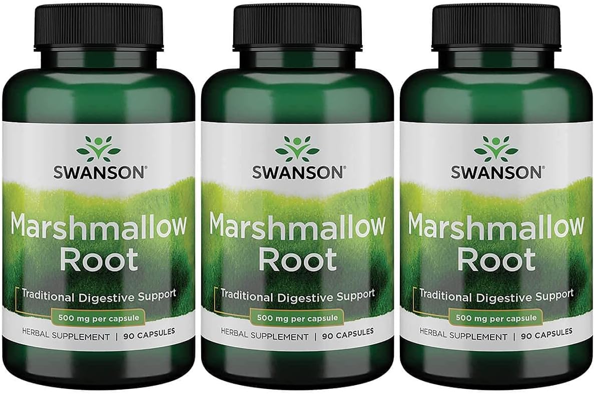 Swanson Marshmallow Root Healthy Supports Respiratory Function Digestive Support 500 Milligrams 90 Capsules (3 Pack)