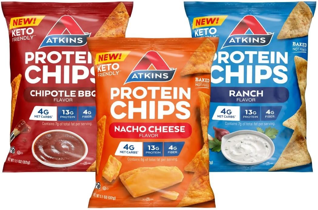 Atkins Protein Chips Variety Pack, 4G Net Carbs, 13G Protein, Gluten Free, Low Glycemic, Keto Friendly, 12 Count