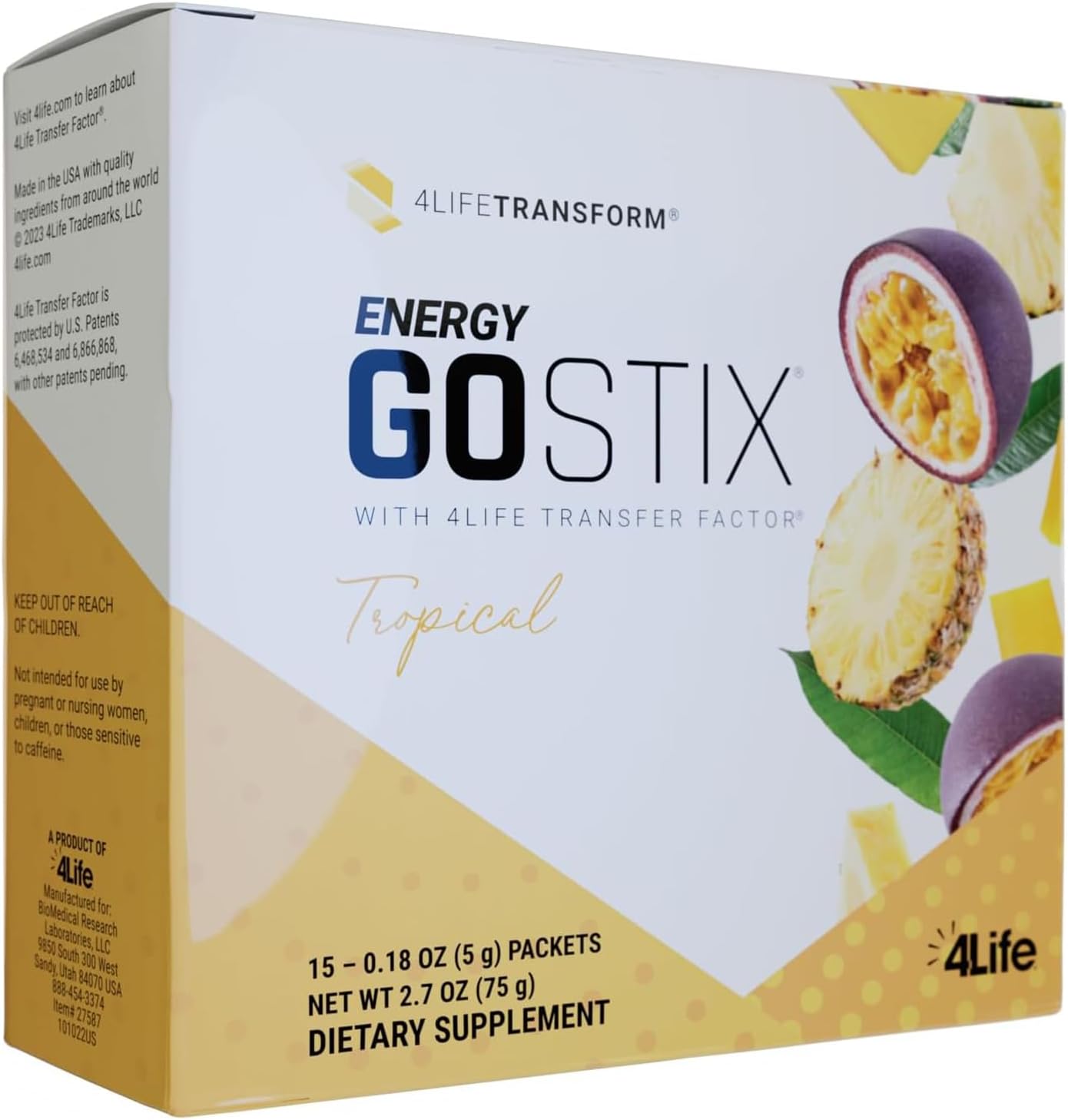 4Life Energy Go Stix - Healthy Energy Source - Tropical Drink Mix - Contains Natural Caffeine from Guarana, Maca, Yerba Mate, and Green Tea Leaf Extract - 15 Packets