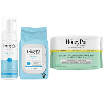 The Honey Pot Company - Sensitive Feminine Wash, Wipes, & Liners Bundle - Herbal Infused Natural Hygiene Wash & Wipes - Non-Herbal Everyday Liners - Sanitary Pads For Women - Feminine Care - Fsa & Hsa