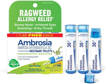 Boiron Ambrosia 30C Homeopathic Medicine For Relief From Allergy Symptoms Of Sneezing, Runny Nose, Irritated Eyes, And Itchy Throat Or Nose - 3 Count (240 Pellets)