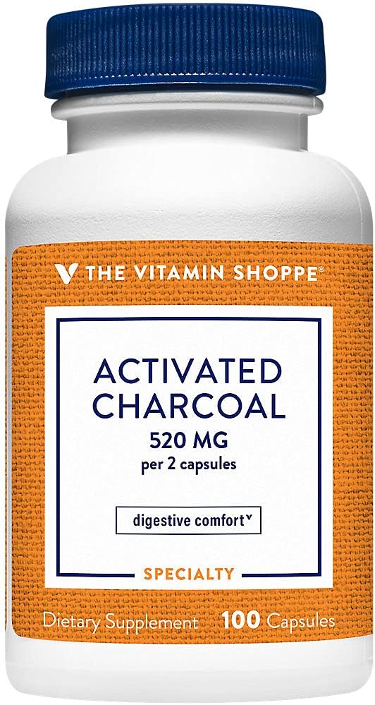 The Vitamin Shoppe Activated Charcoal 520MG - for Digestive Health & Natural Detoxification (100 Capsules)