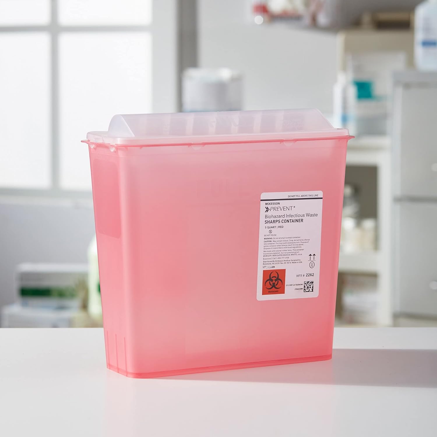 McKesson Prevent Sharps Container for Home Use, 5 Quart - for Biohazard Infectious Waste, Needle and Syringe Disposal - Translucent, Touchless Lid - Red, 20 Count : Health & Household