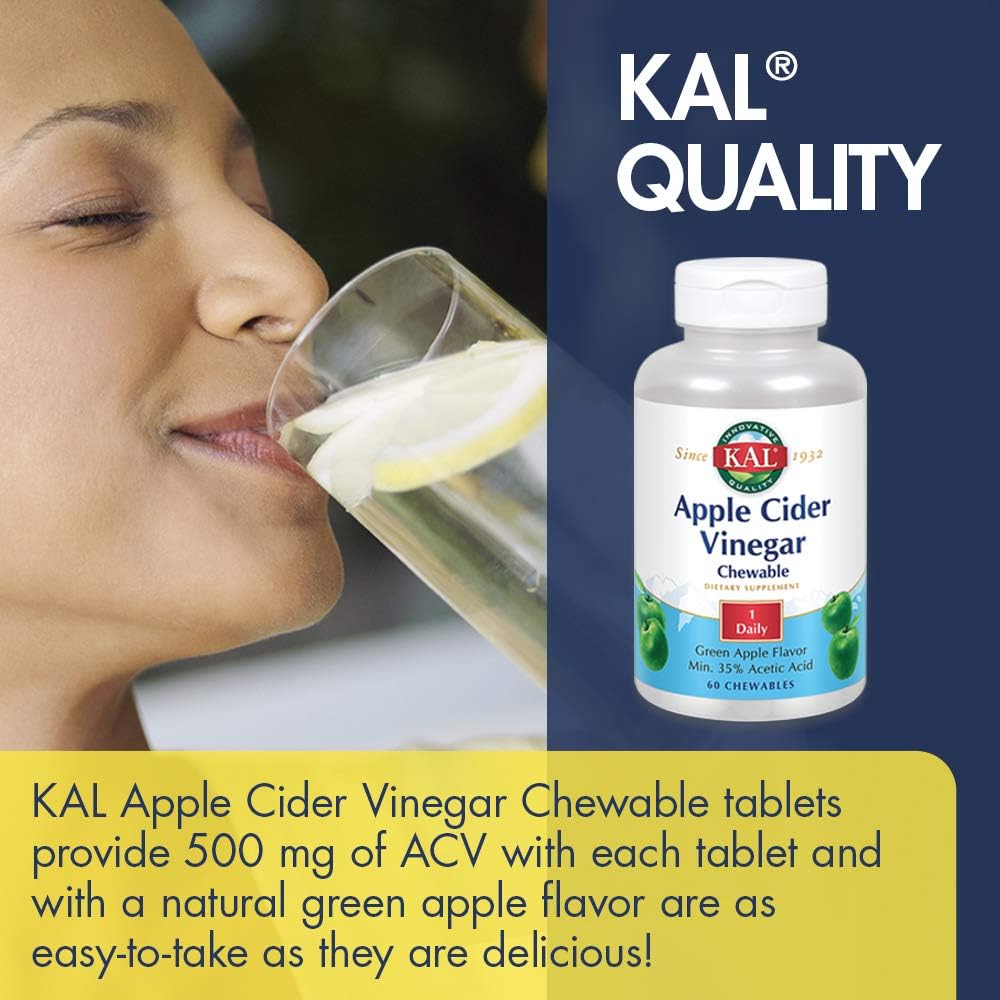 KAL Chewable Tablets, Apple Cider Vinegar, 500 mg, 60 Count : Health & Household