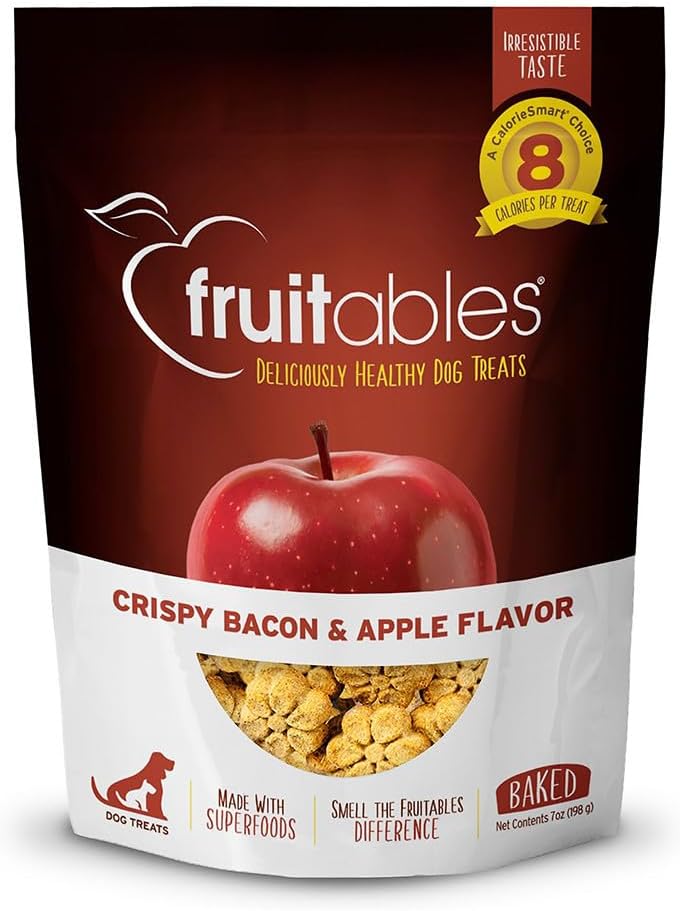 Fruitables Crunchy Baked Low Calorie Training Treats For Dogs | Crispy Bacon Apple Flavor | 7 Ounces (2386)