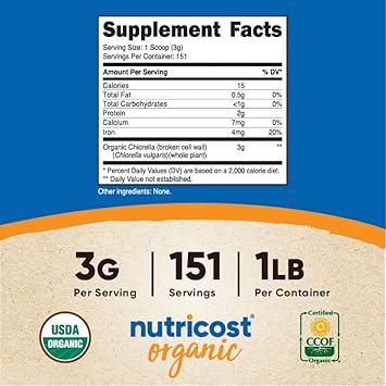 Nutricost Organic Chlorella Powder 16 (1) - 3g Per Serving