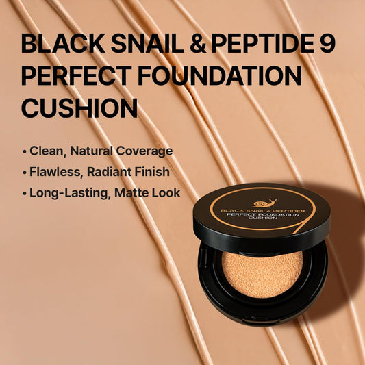 Farmstay Black Snail & Peptide 9 Perfect Cushion Foundation | Full Coverage, Lightweight, Skin-Fit, Smooth Radiant Finish, Korean Cushion Foundation (#23 Natural Beige, 0.53 Fl Oz)